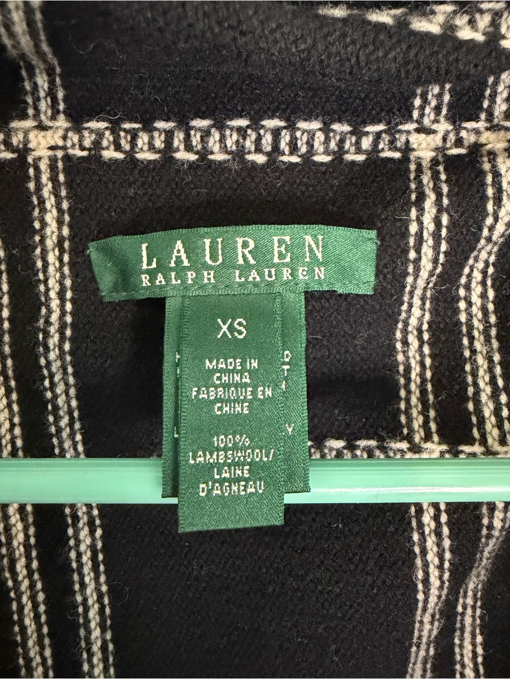 Lauren Ralph Lauren Black & Ivory 100% Lambswool Plaid Open Front Cardigan - Picture 3 of 7